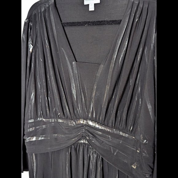 WOW Formal Iridescent FASHION BUG 2X 3X Black & Silver Stretch Dressy Blouse - Picture 3 of 4